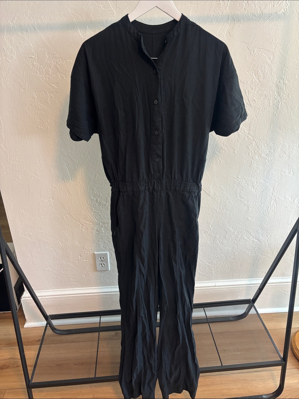 lululemon athletica Black Short-Sleeve Button-Front Jumpsuit